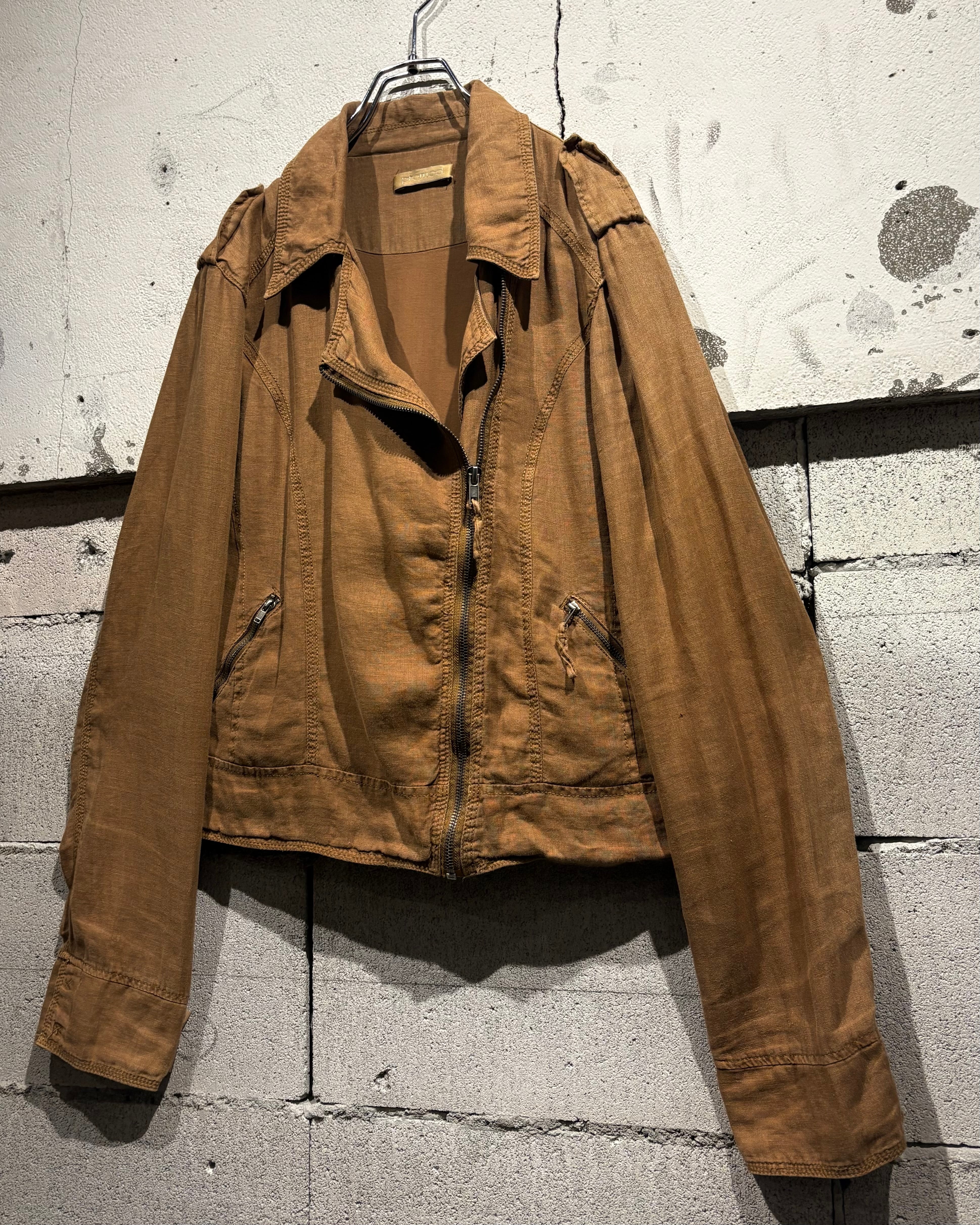 Caka otto】Short Length Vintage Linen Double Riders Jacket | Caka