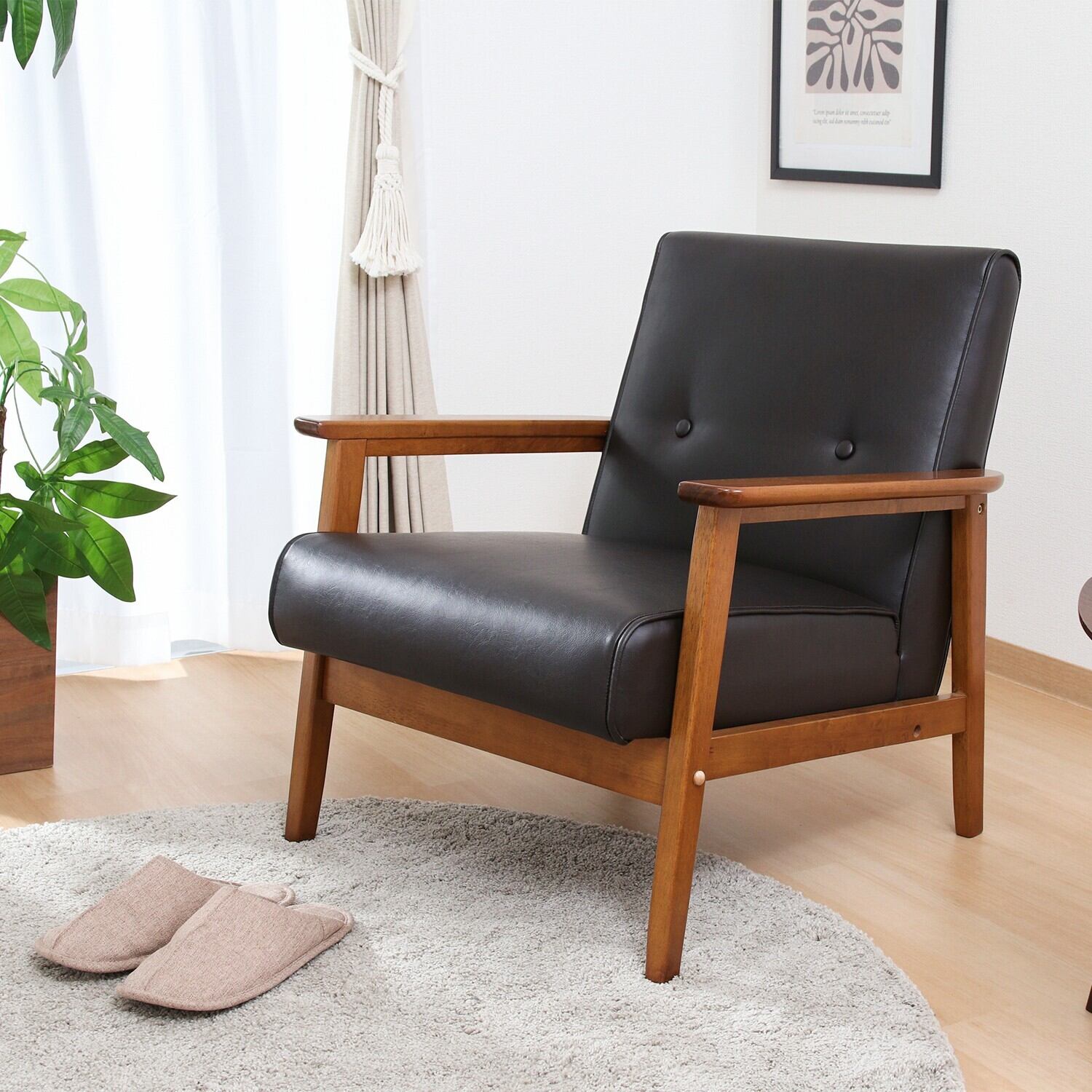 1人掛け】バイキャストPUソファ ミート 1P DBR ダークブラウン