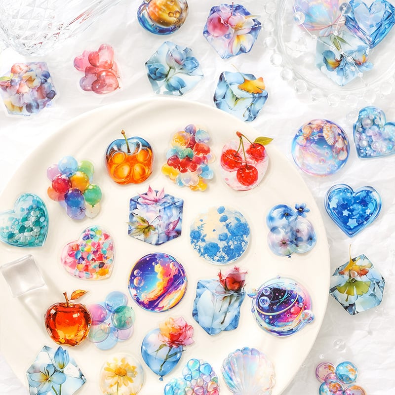 新入荷】ステッカー PET素材 AB19 全6種類 20枚入 ガラス玉 花 蝶 風船