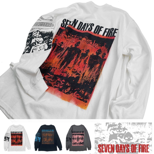 「 THE SEVEN DAYS OF FIRE 」 「Giant God Warriors 」バックプリント　袖プリント　長袖Tシャツ　ロンT　g2400-ktn-7days