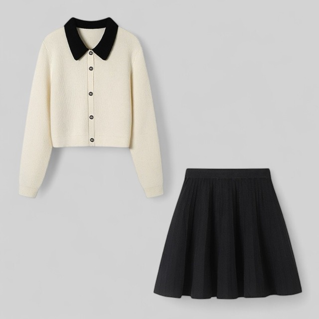 【Set】Monotone knit and skirt set (モノトーンニット&スカートセット)
