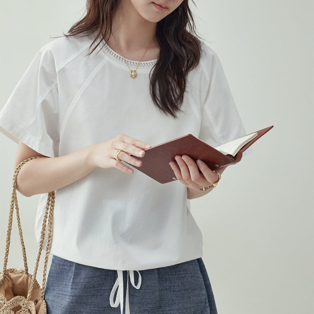 raglan top with embroidered neckline