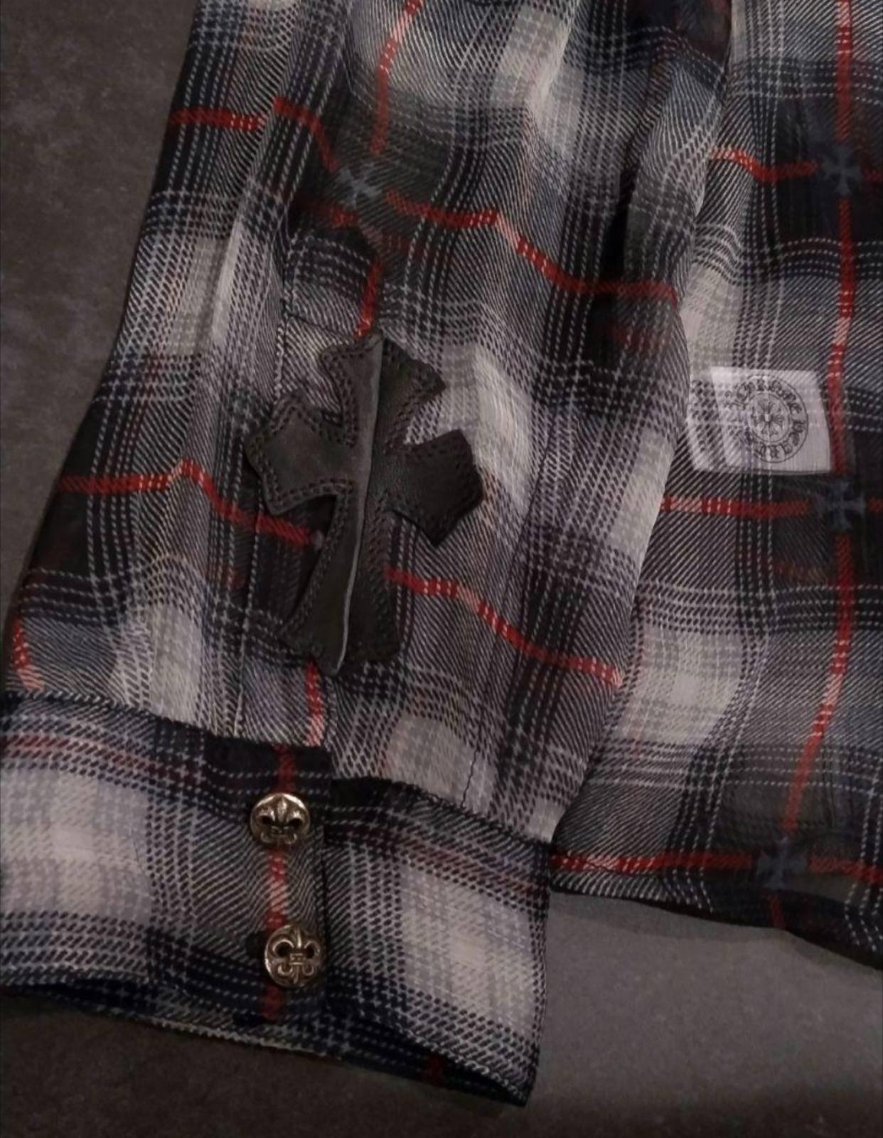 CHROME HEARTS クロムハーツ シルク チェックシャツ クロスパッチ BS