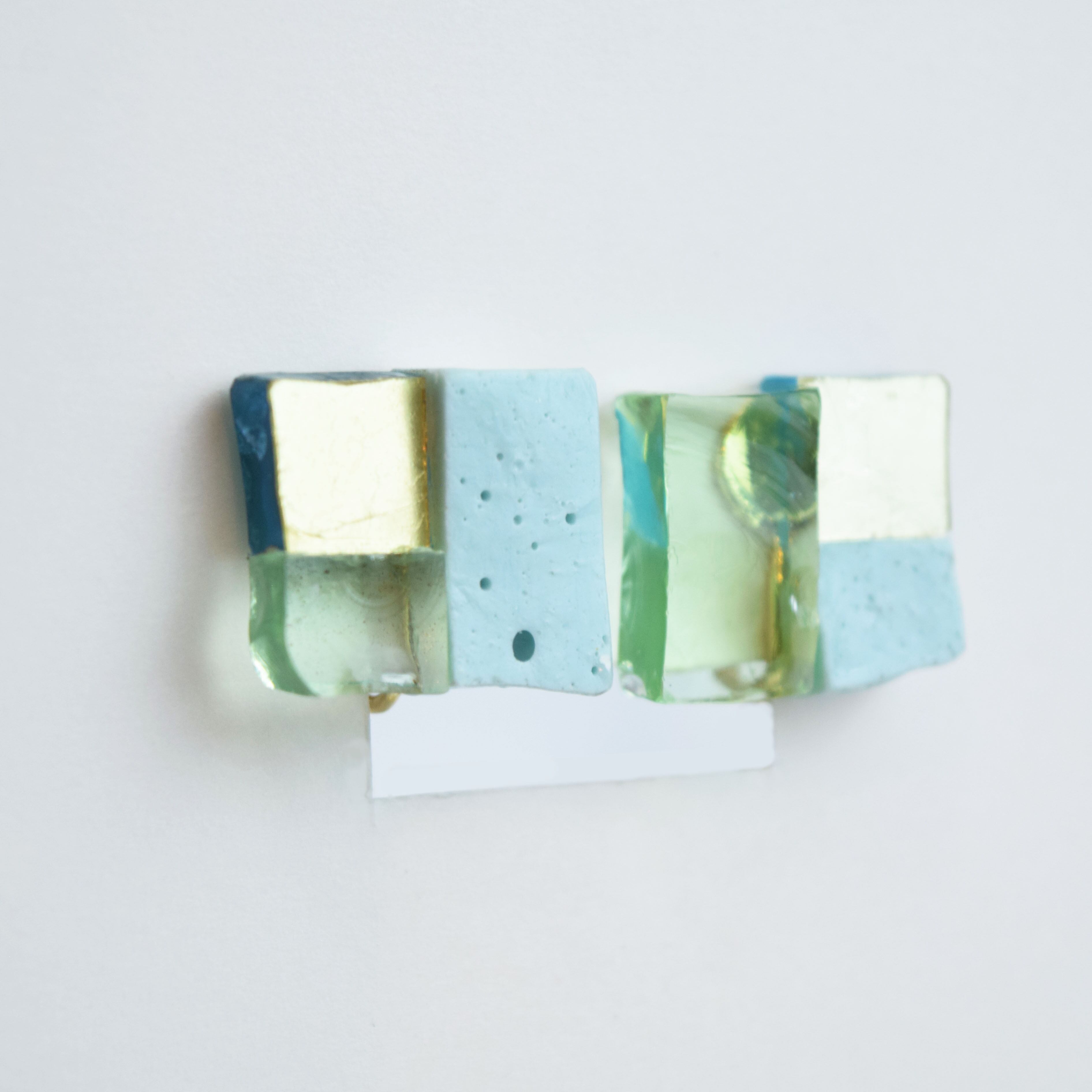 【ベーシック】イヤリングL　ミント×透明ミント×ゴールド