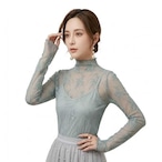 シアートップス インナー ハイネック 総レース 長袖 レディース 重ね着 チュール メッシュ 透け感 シフォン 立ち襟 メロウ フリル 無地 花柄 華奢見え きれいめ カジュアル フォーマル 結婚式 二次会 お呼ばれ 春 夏 秋 冬 大きいサイズ　cw-a-6631