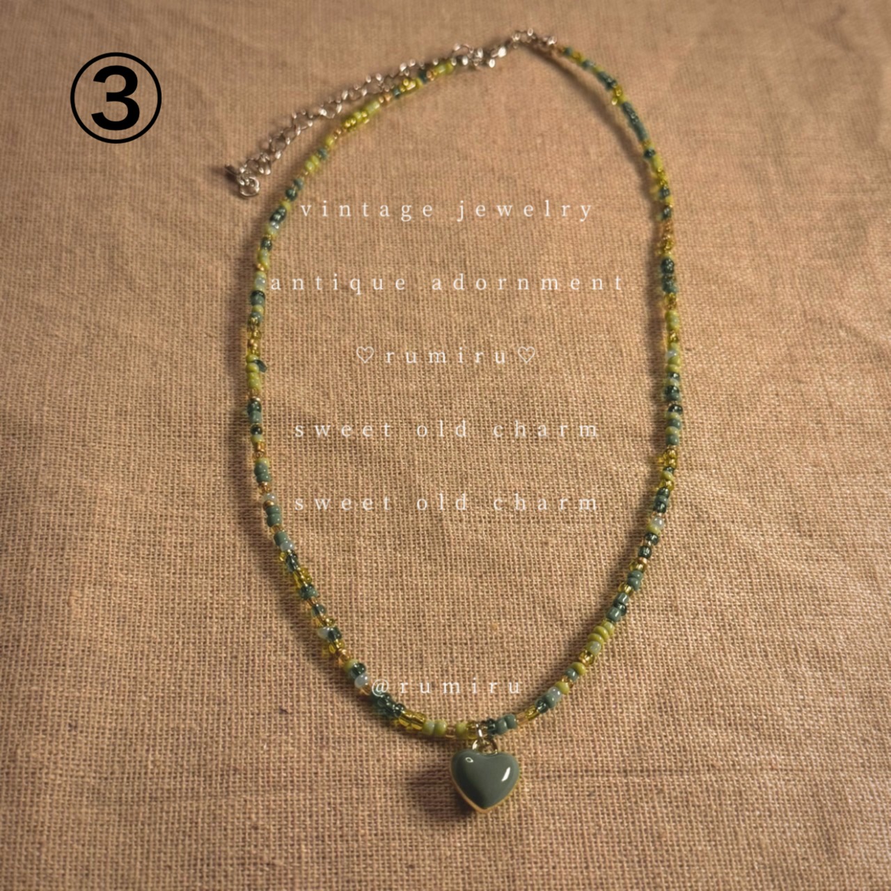 ハンドメイド アンティーク ハート アクセント ネックレス - 5