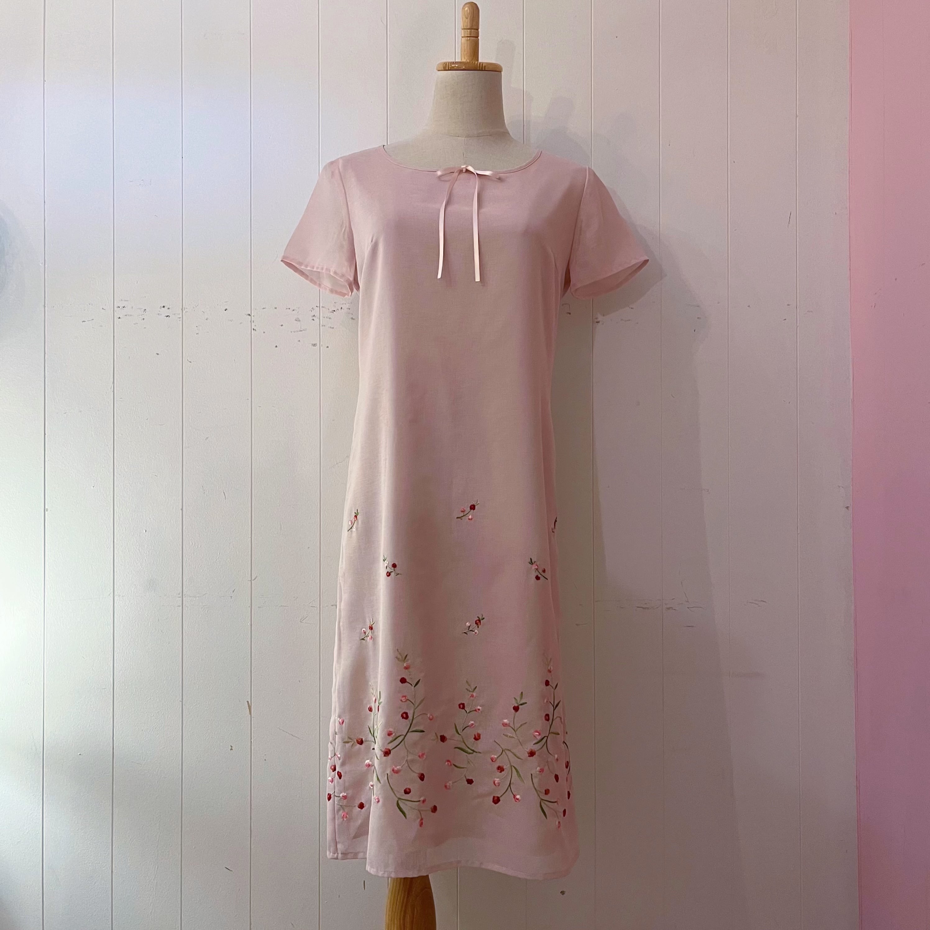 flower embroidery pink sheer one-piece
