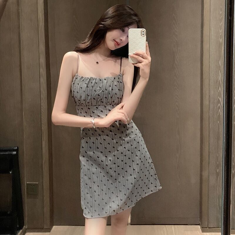 スタンダードプリントウェスト薄手Aラインドレス レトロ ハンチェンe55671265341