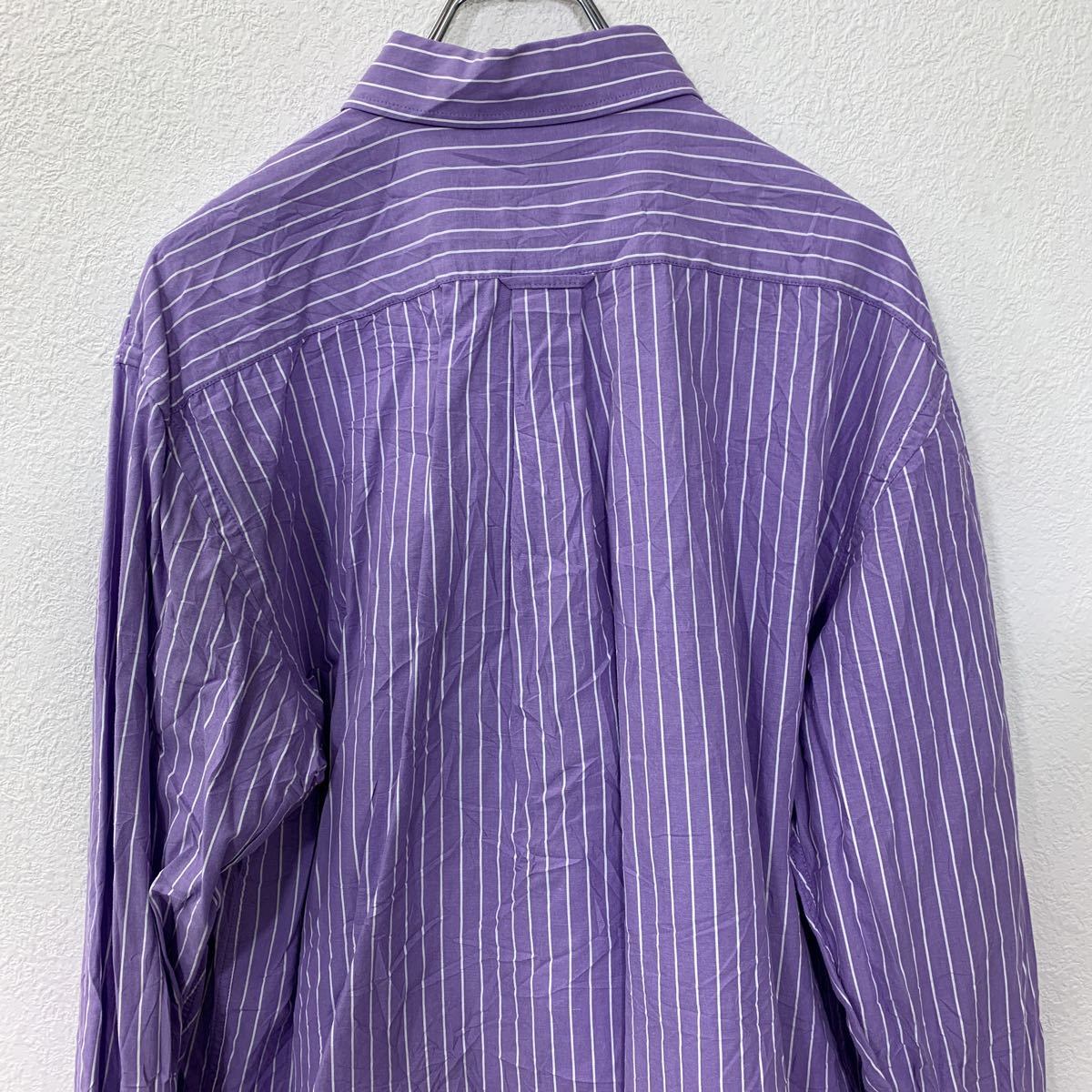 ストライプパープル長袖シャツ IZOD 長袖ストライプシャツ Lサイズ パープル ホワイト 古着卸