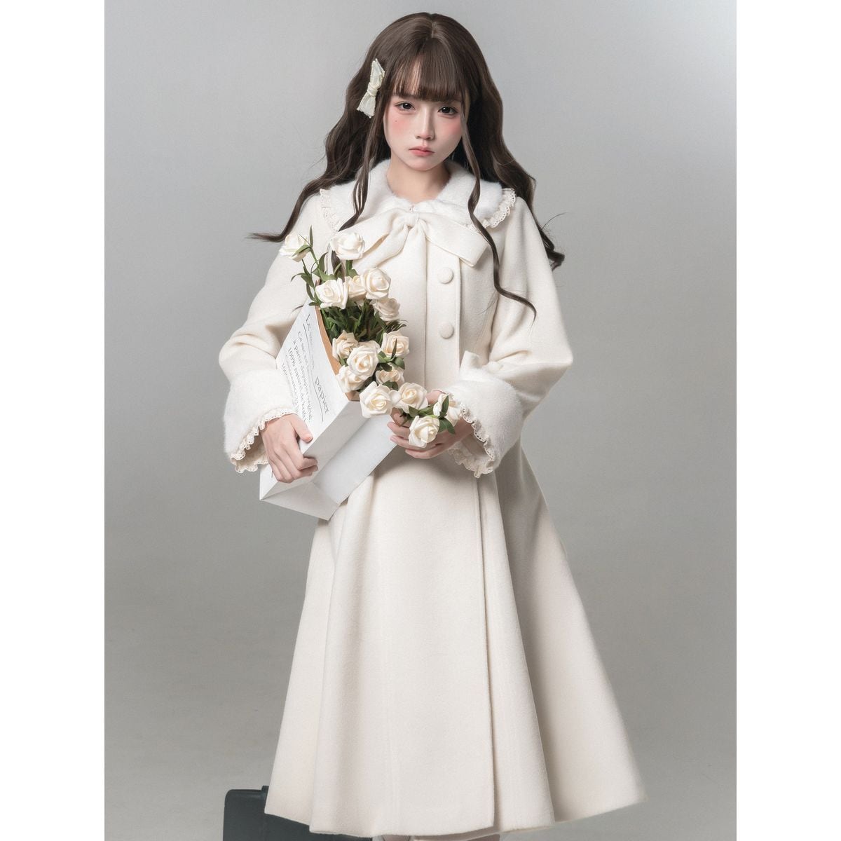 ガーリーホワイトダブルブレストコート | Maiden's Rêve