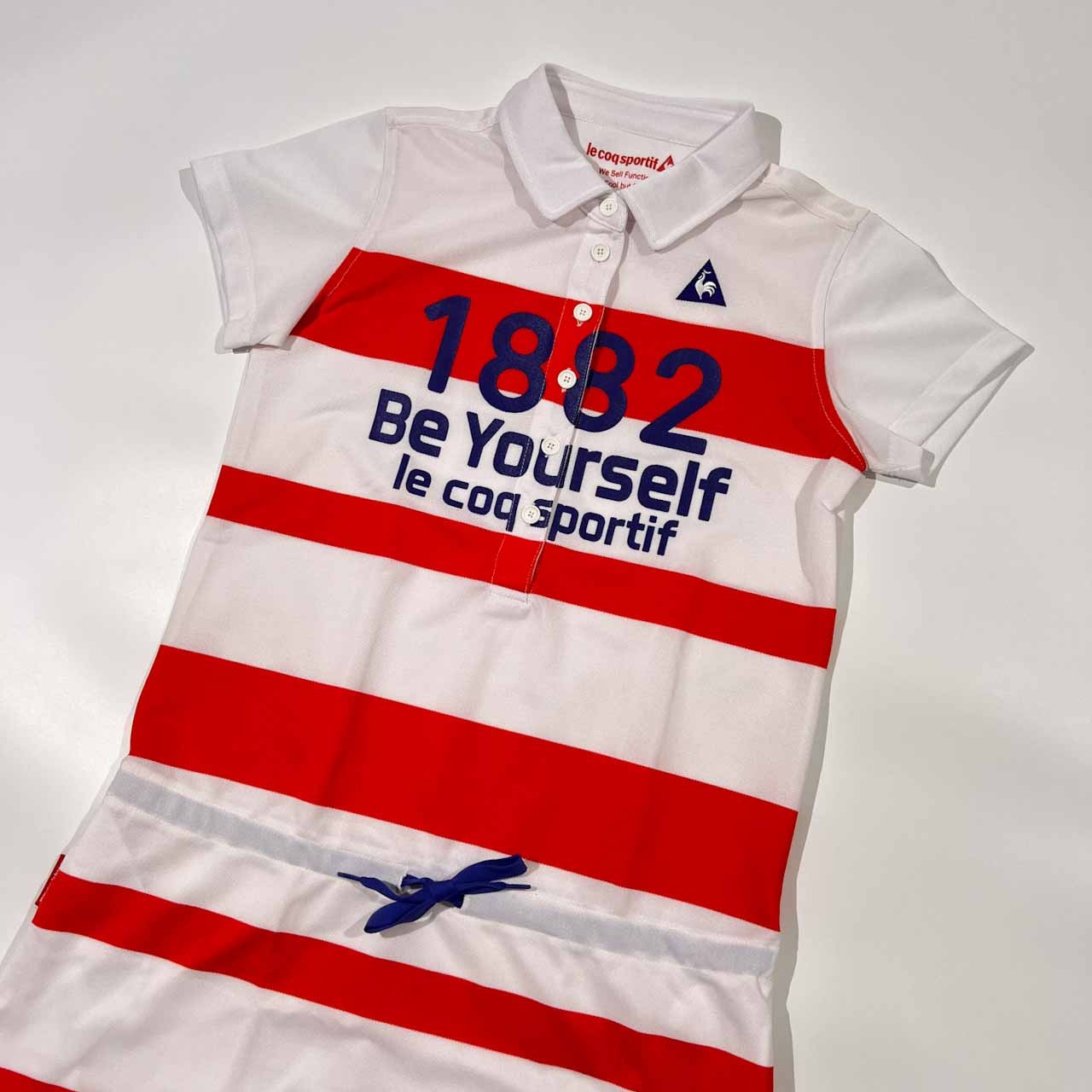 le coq sportif ルコック 半袖 ワンピース ロング ポロシャツ サイズ M /ホワイト×オレンジレッド/レディース/ゴルフ/スポーツ