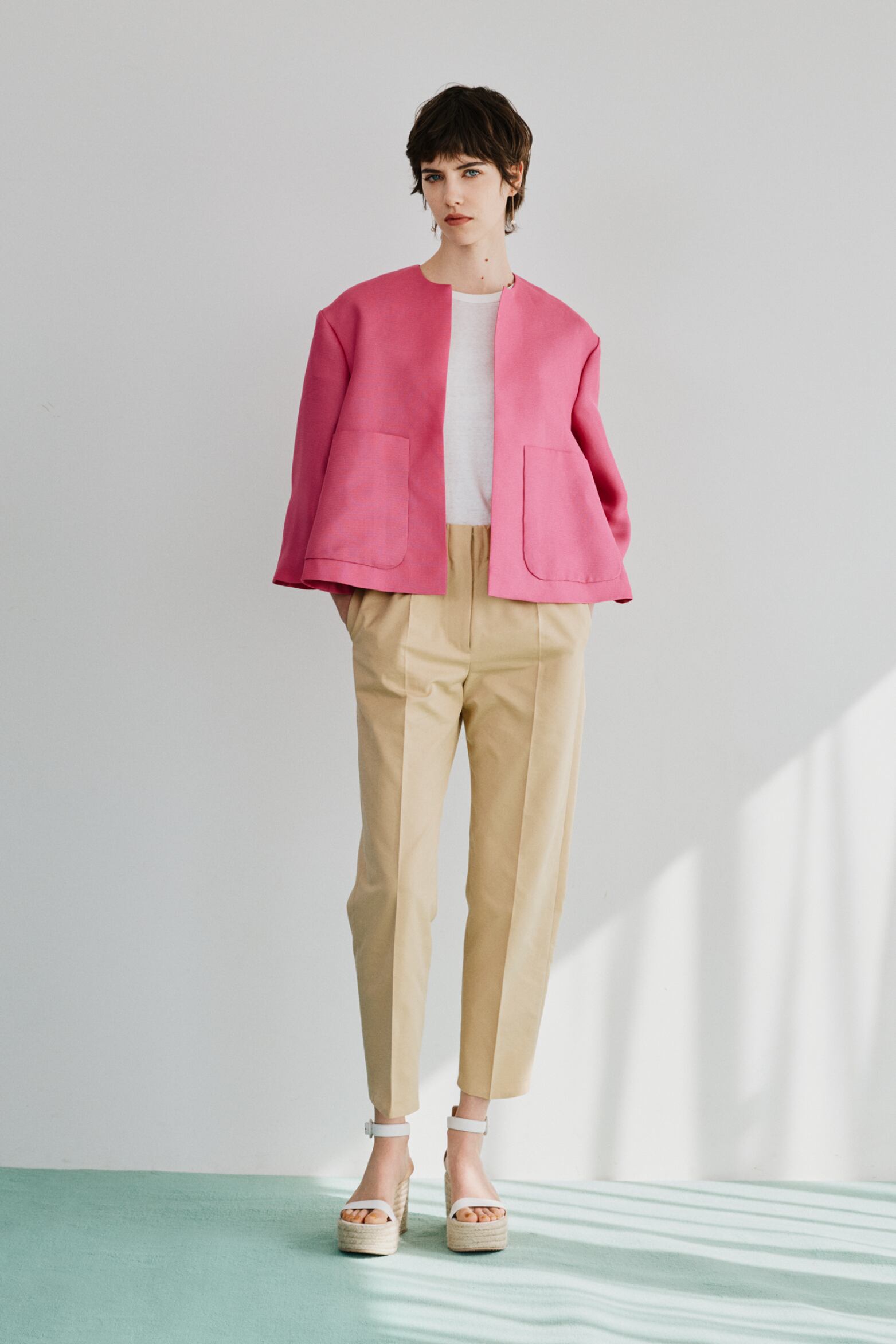 pink no-collar jacket