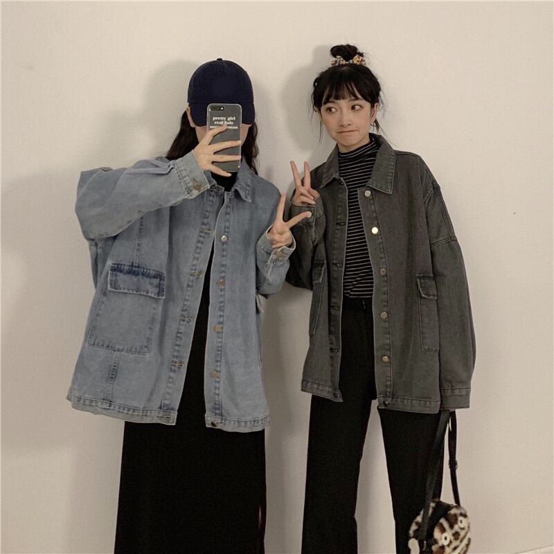 送料無料 双子コーデに ゆるだぼ メンズライク オーバーサイズ デニムジャケット 古着風 アウター Lamitte Deco トレンド 韓国ファッション ショップ Base店