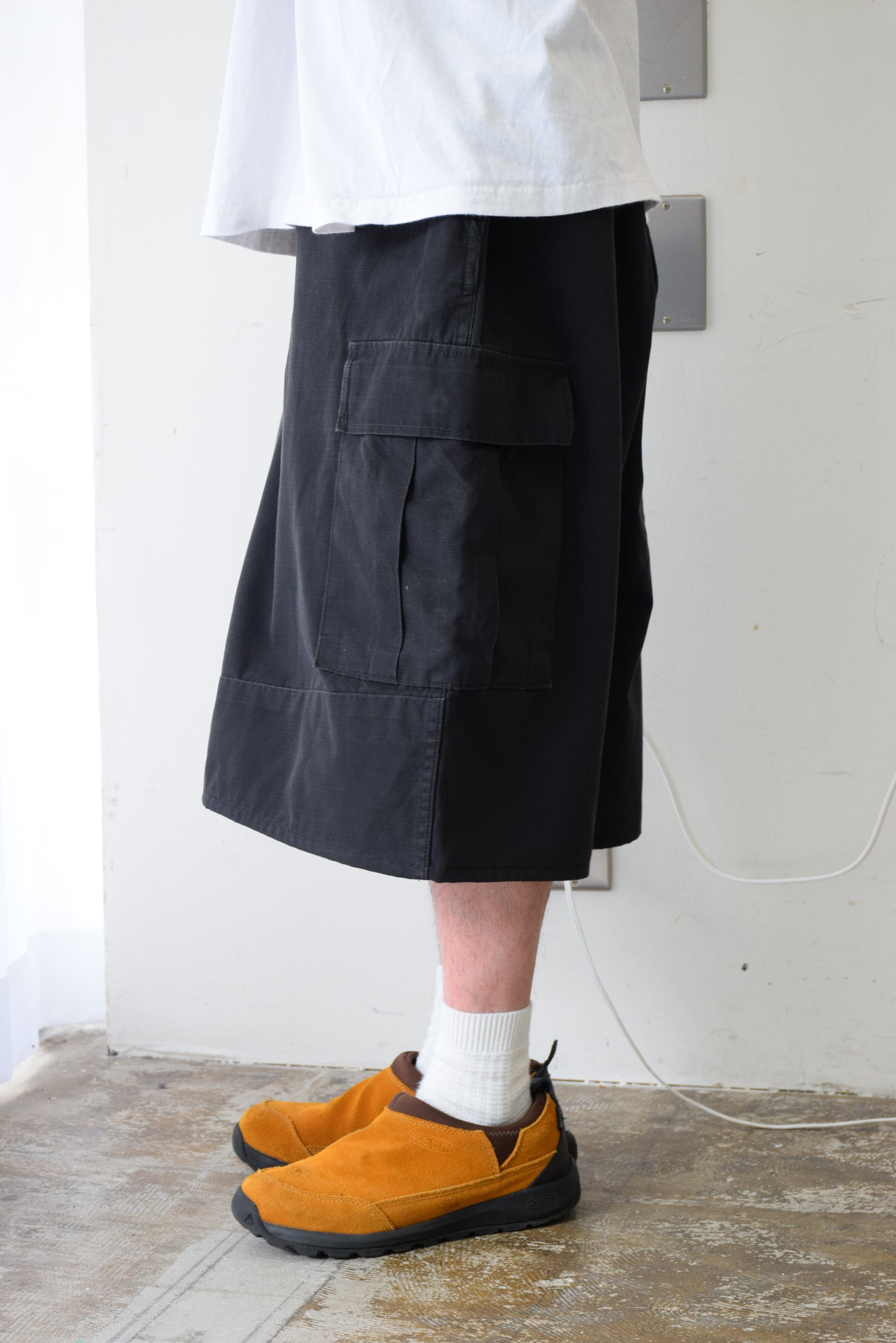 極太 バギーショーツ メンズ L ブラック ミリタリー ショートパンツ