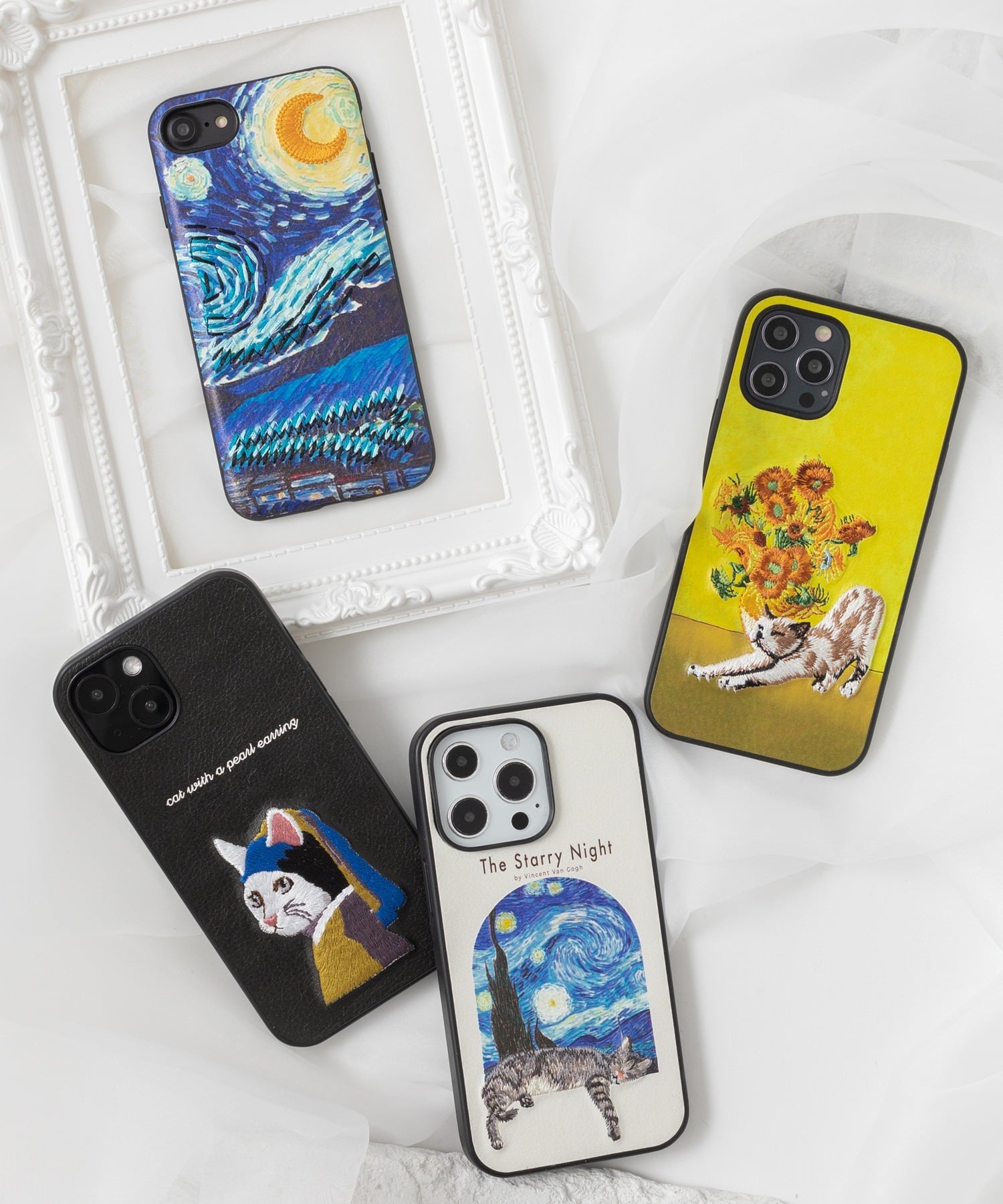 刺繍キャラクター付きケース 立体刺繍スマホケース iPhone PUレザー | emonique