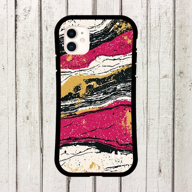 受注生産 iPhoneケース マゼンタと黒の地層マーブル｜抽象柄 PABS040B