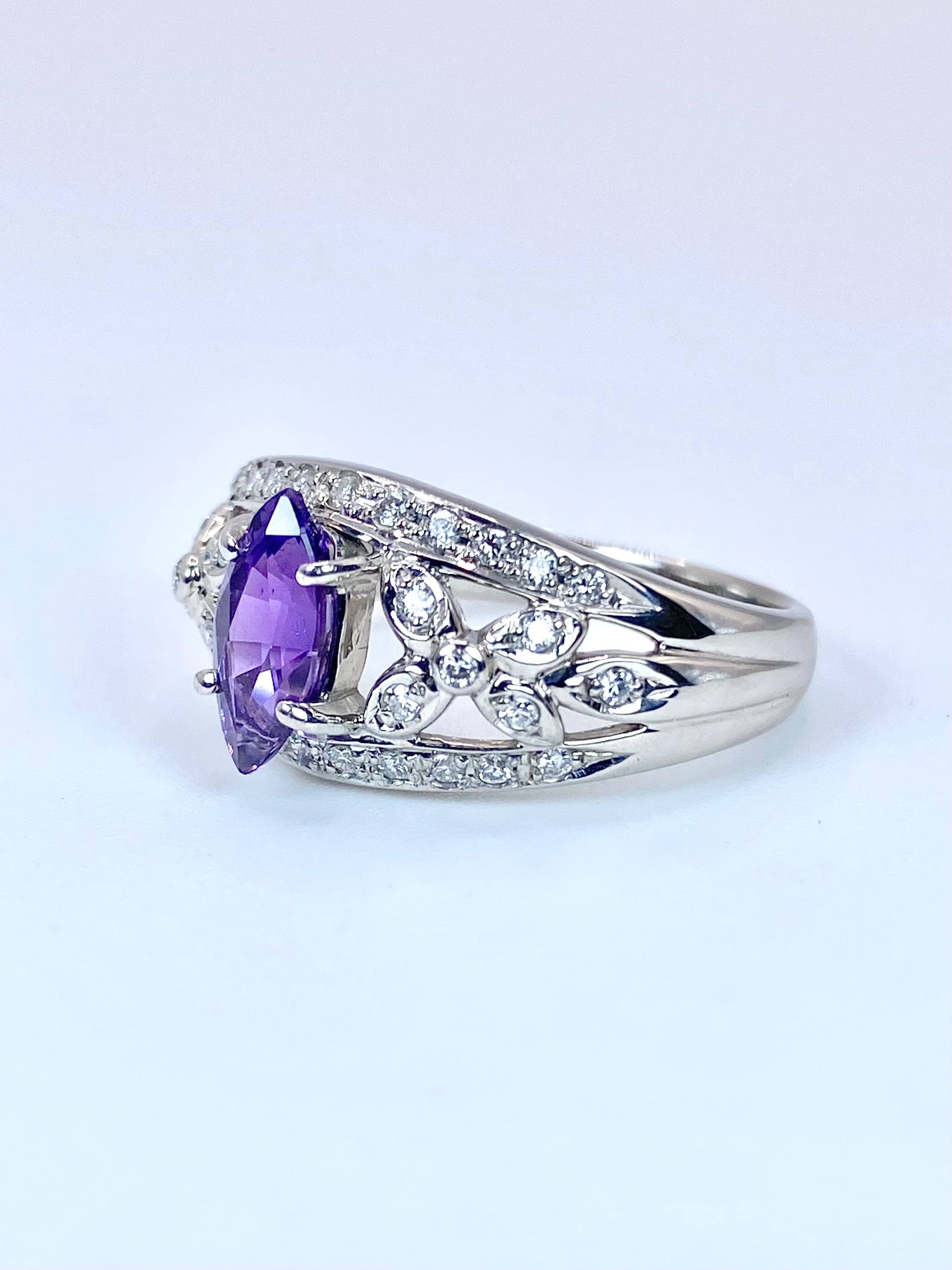 B*n様 セール⭐︎ 極美品 14号 pt900 シルキー サファイア パープル バイオレットサファイア 1.23ct / ダイヤモンド 計0.27ct Pt900 リング