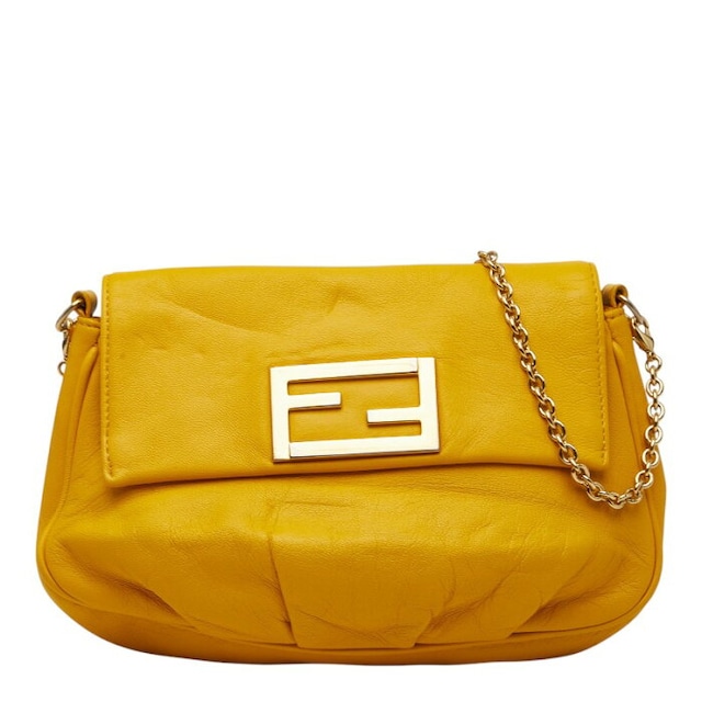 フェンディ FFロゴ 斜め掛け チェーン ショルダーバッグ 8M0276 イエロー レザー レディース FENDI 【中古】