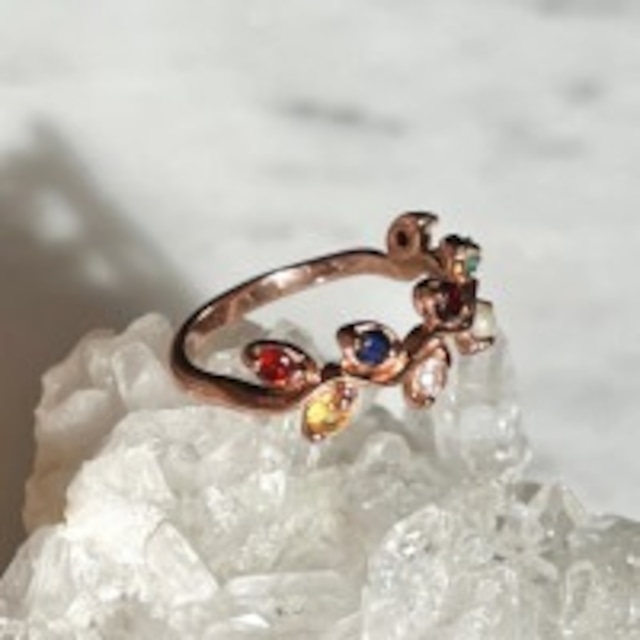 【バンコク☆ガネーシャ様の神前にてアチューメント】贅沢♪9石がセットされた開運リング　NO.8　（13.5号）　　商品番号5223