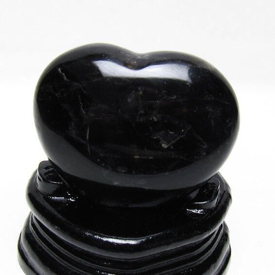 モリオン 置物 黒水晶 ハート 台座付属 一点物 155-1045