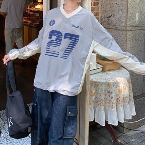 オープンカラー ロゴプリント カットソー L1127