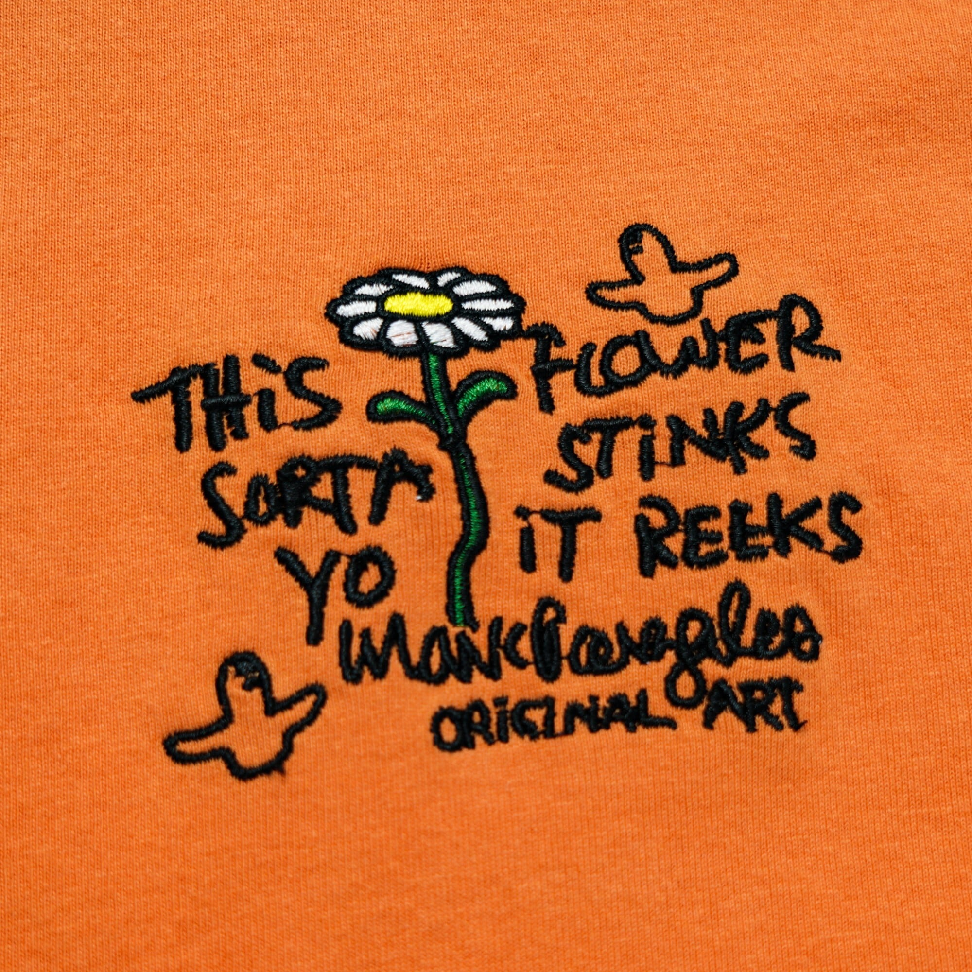  mark gonzales ブラックxオレンジ 27.5 未使用 Mark Gonzales マークゴンザレス フラワー刺繍Tシャツ オレンジ