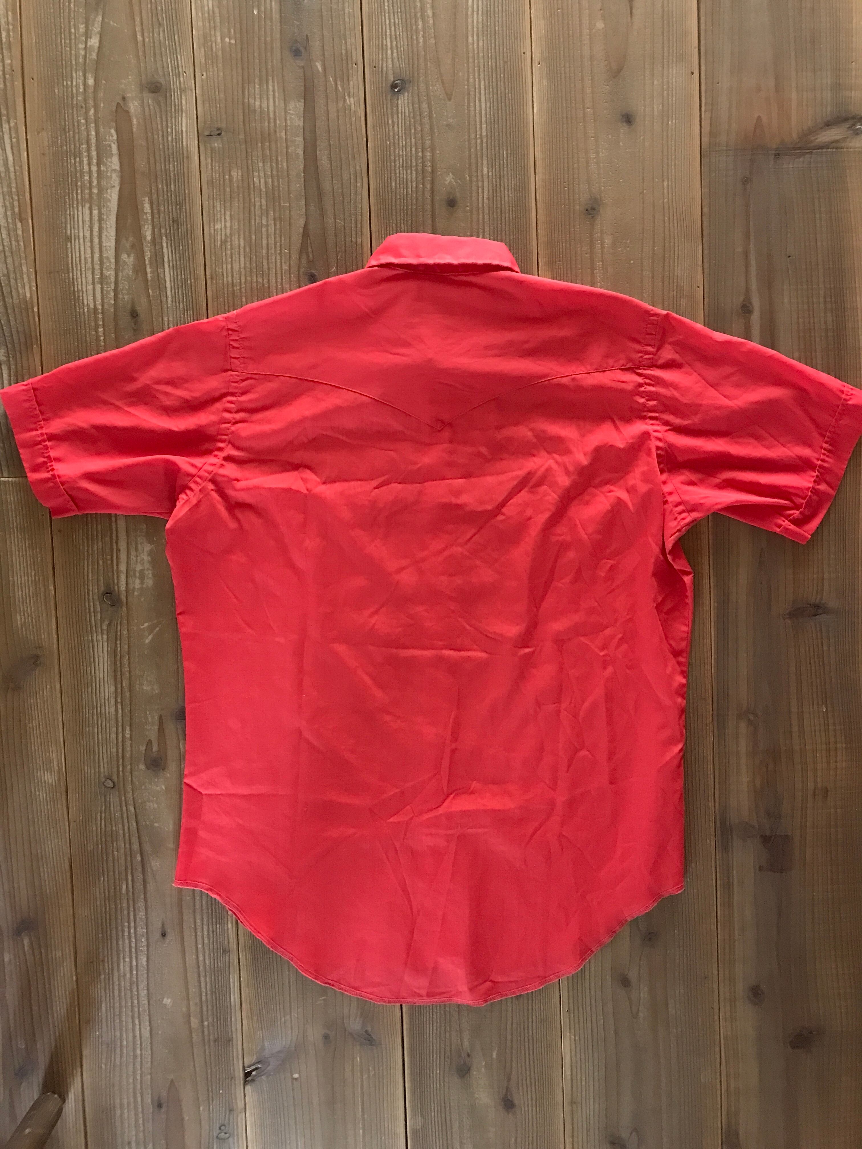 70's 白タグ Wrangler 赤 ウエスタンシャツ 半袖 表記(16 1/2)