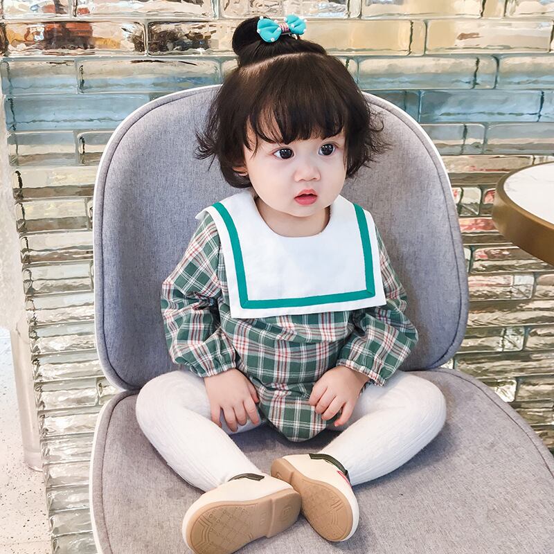 スプリングトライアングルロンパース オールインワン ネイビーカラー格子柄ジャンプスーツ オールインワン 春物 超面白いベビーショップ95407890465