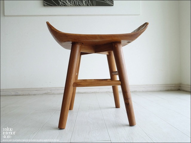 チーク無垢材 チェアPriv-low01 スツール 椅子 プリミティブチェア イス 素朴 無垢材家具 座面約43cm 世界三大銘木
