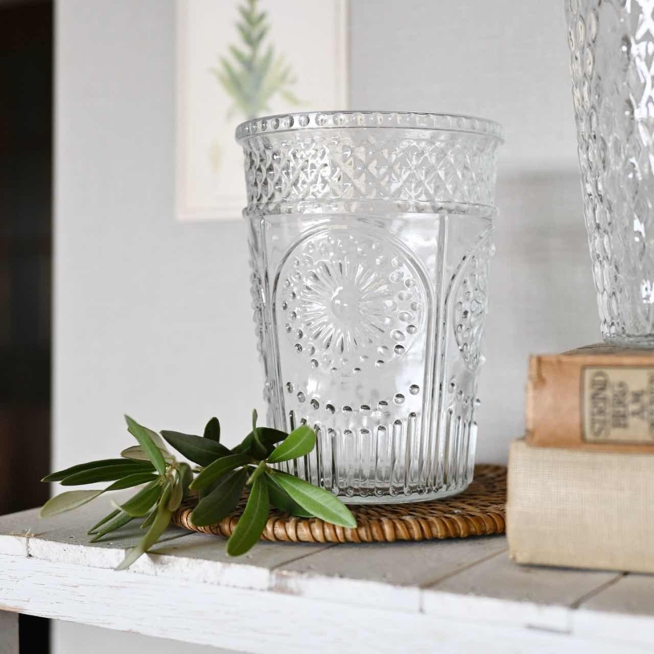 模様のガラスポット|花器 花瓶 インテリア レトロ 雑貨