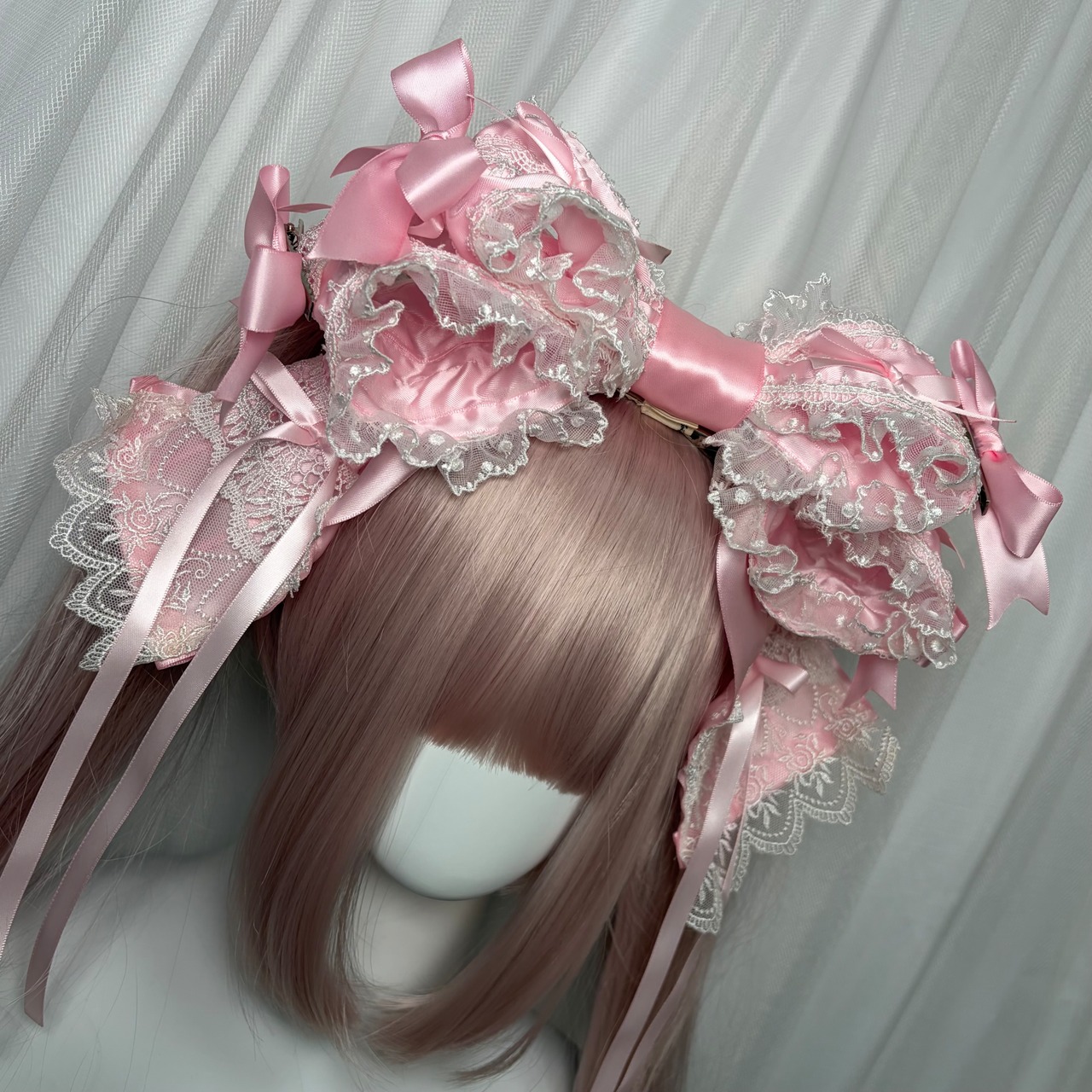 ♡【全3色】変幻自在 姫系 フリルレース 3段リボンbigヘアクリップ light blue ♡