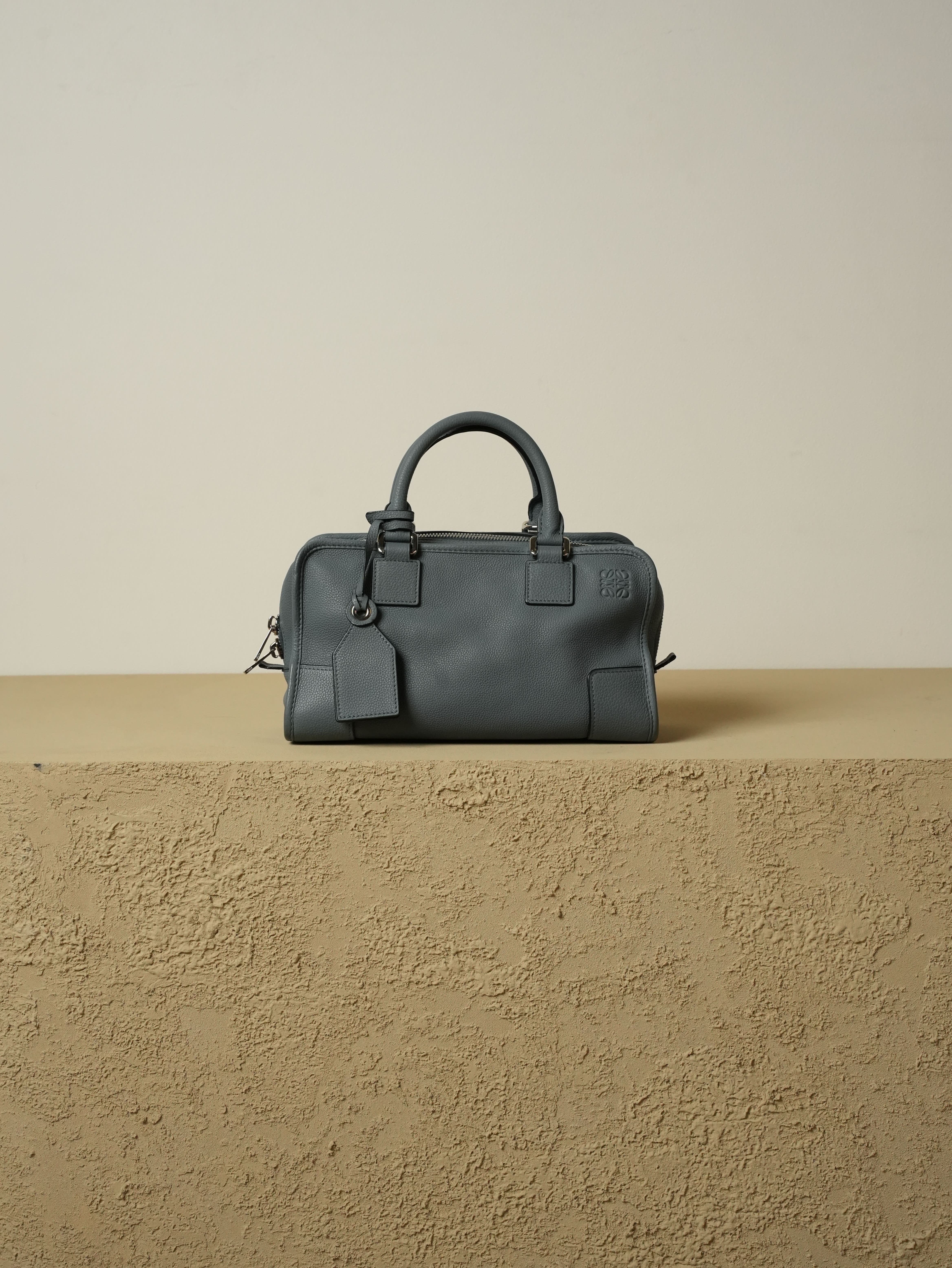 LOEWE ロエベ ブルーグレー アマソナ28 シルバー金具 ハンドバッグ
