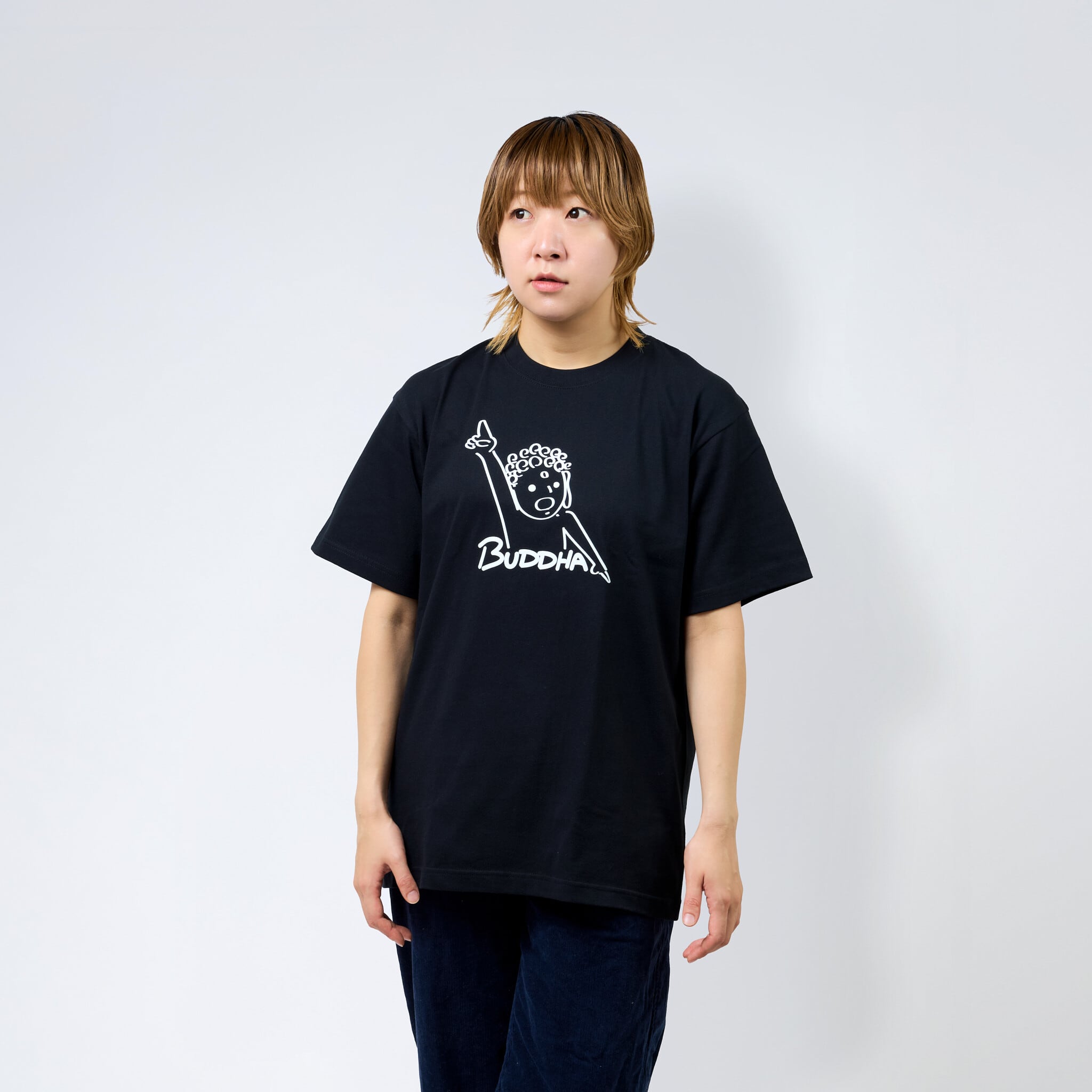 BUDDHA 仏像 Tシャツ (プリント) 6.2oz ホワイト/ブラック | BOSATSU