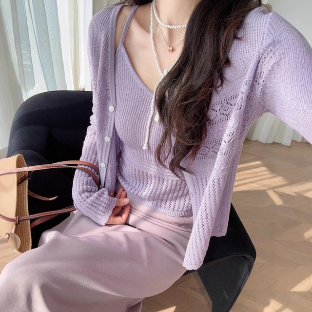 Elegant lace knit ensemble ( 4color )