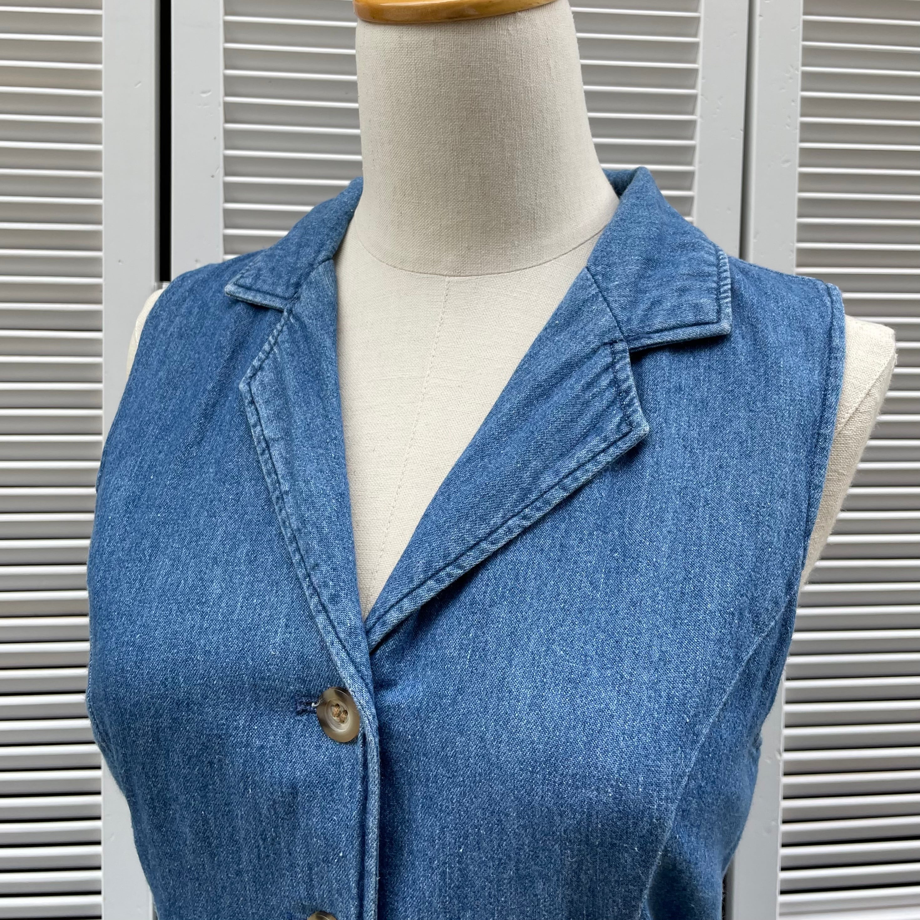 sleeveless open collar denim dress〈レトロ古着 ノースリーブ開襟デニムワンピース〉