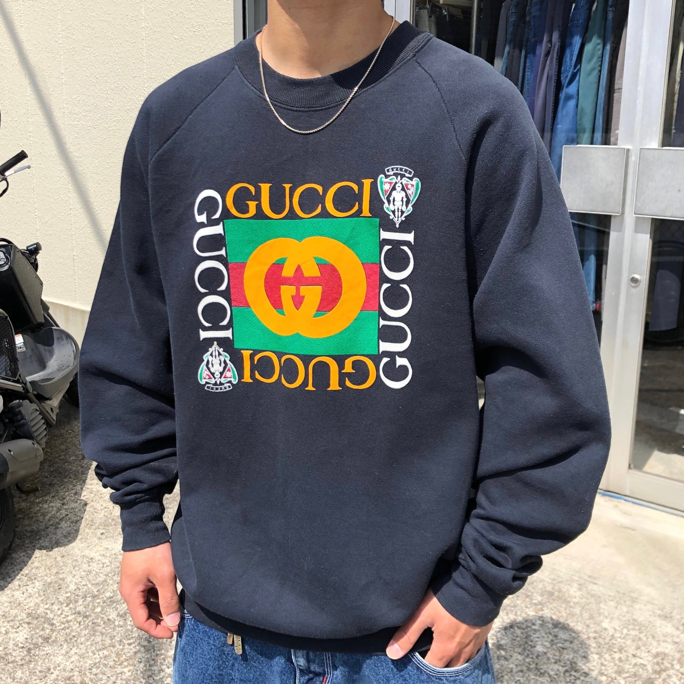 US 90's PORSCHE ポルシェ プリント クルーネックスウェット トレーナー ブラック フルーツオブザルーム ブートレグ  Size M