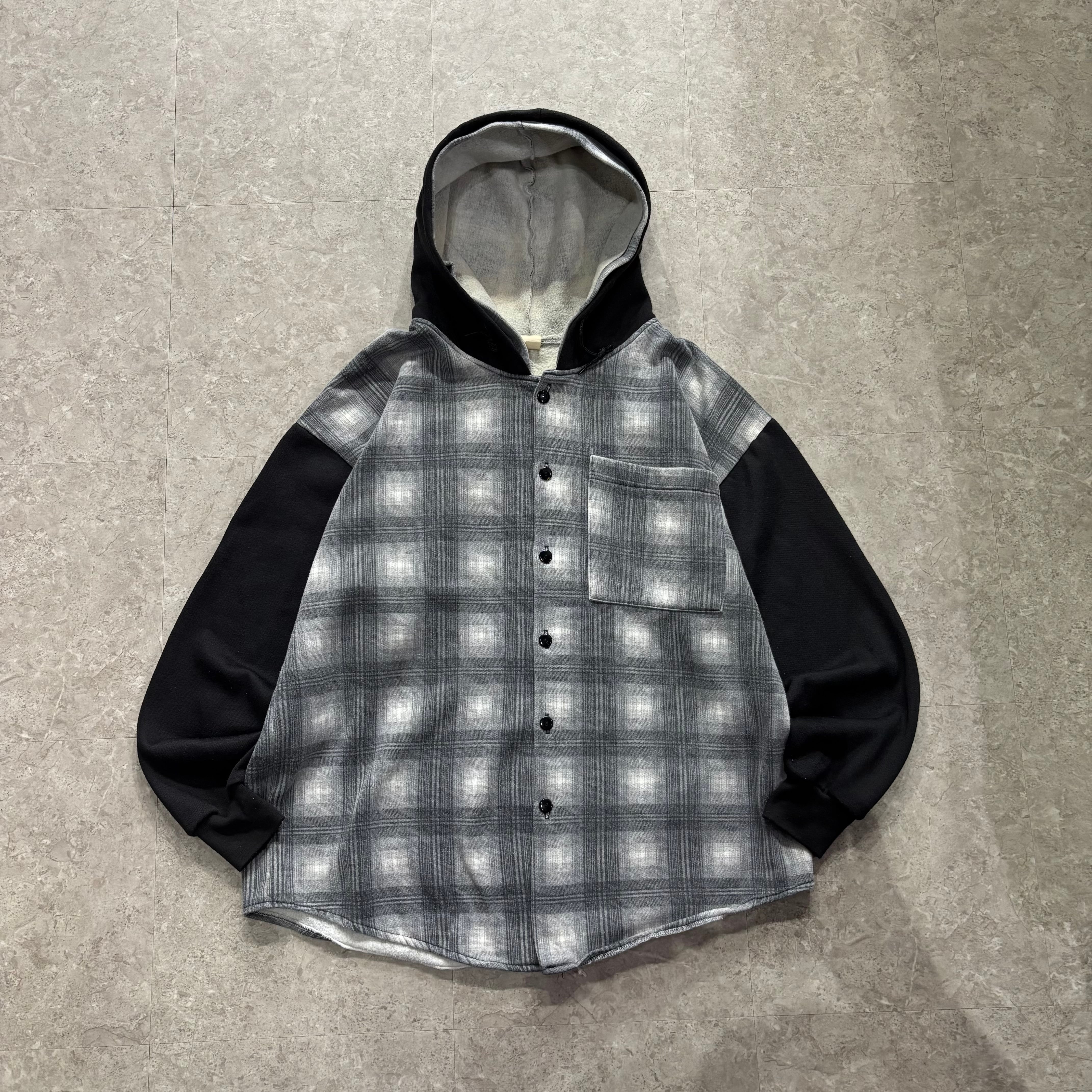 ~00s unknown panel detail flannel shirt double hoodie【仙台店】