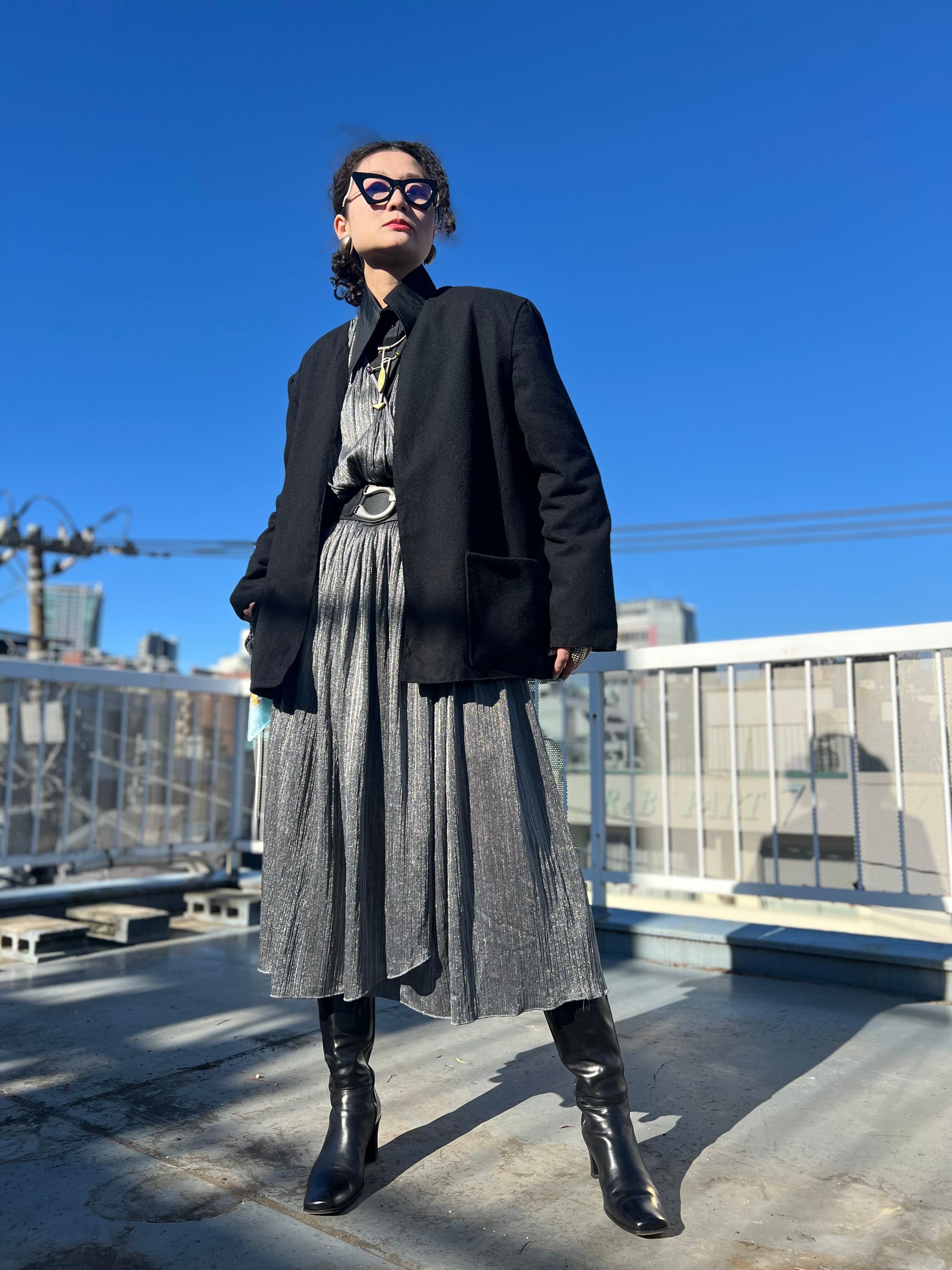 Vintage black wool no collar jacket ( ヴィンテージ ブラック ウール ノーカラー ジャケット )
