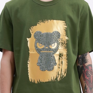 【HIPANDA ハイパンダ】メンズ Tシャツ MEN'S RHINESTONE PANDA SHORT SLEEVED T-SHIRT / BLACK・GREEN