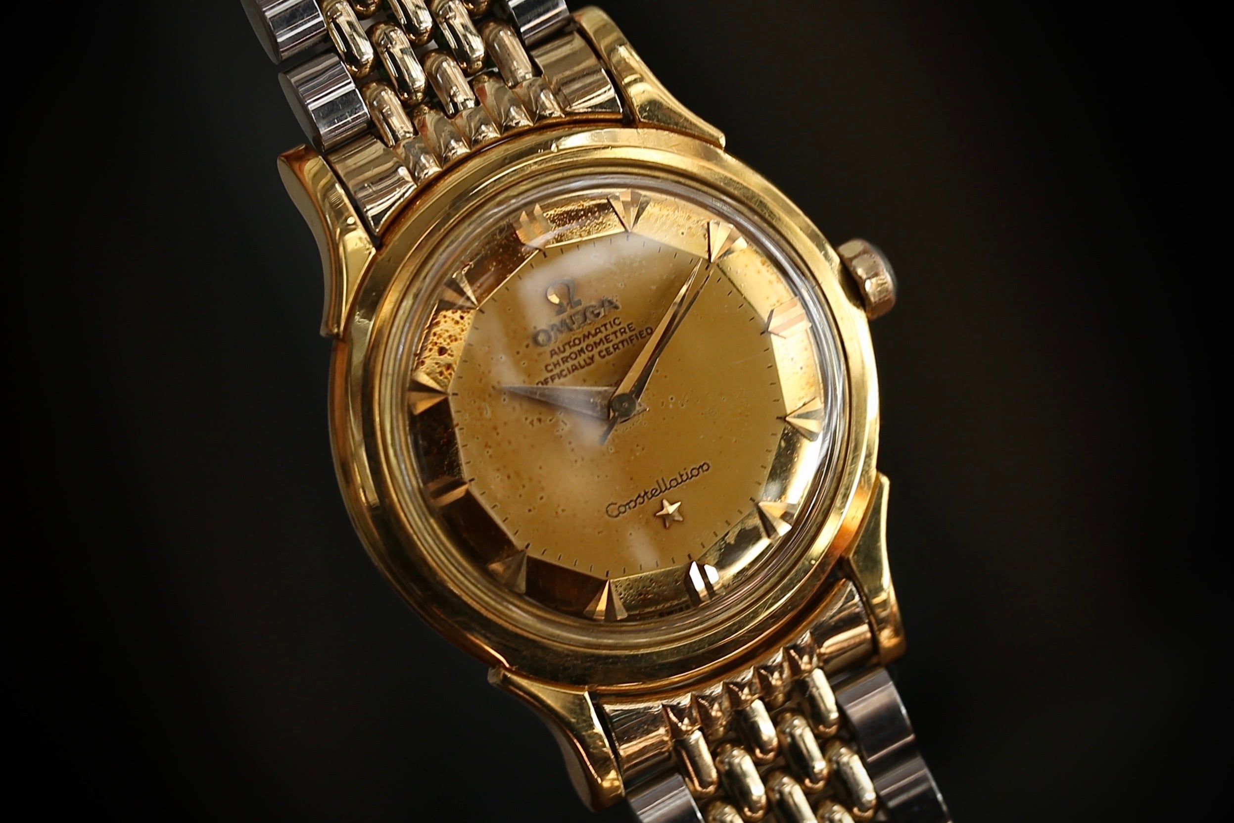 1958年製 オメガ 『コンステレーションデラックス ・12角”OMダイヤル”』 自動巻き 18金無垢 / Vintagewatch / constellation / 18KYG / Cal.505