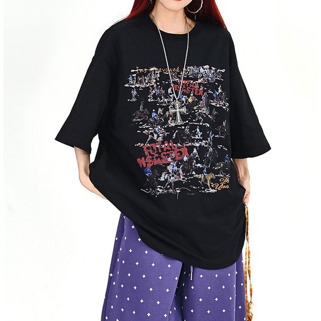 ホースコラージュアートビッグTシャツ 2col   R01703