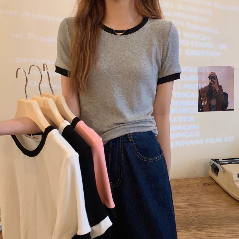 薄手サマートップス スタイルラウンドネックプルオーバー Tシャツ 夏物 Oネック ステッチ YY-ファッション1207645912