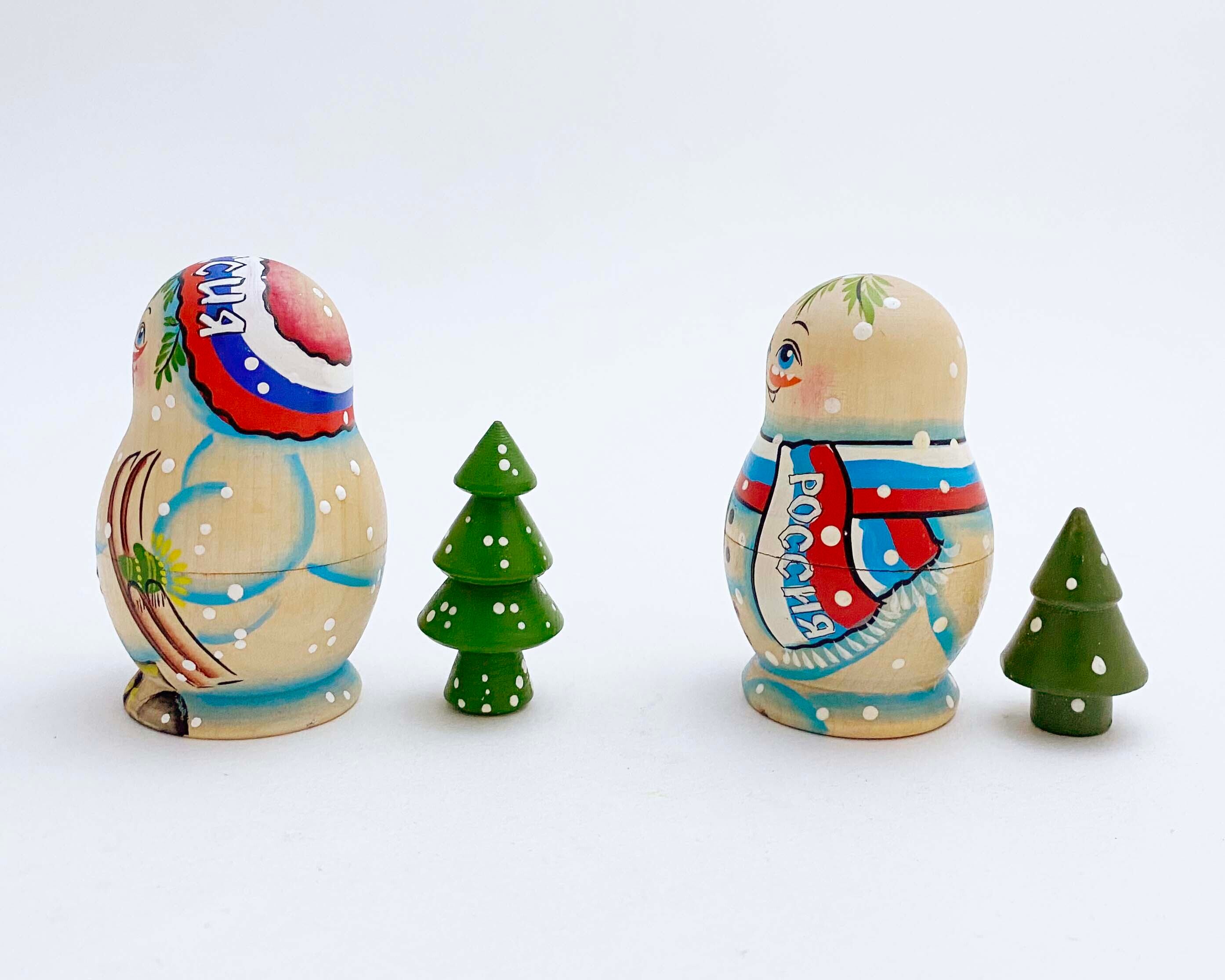スノーマン・マトリョーシカ(キーロフ産 / 木地色2個組)