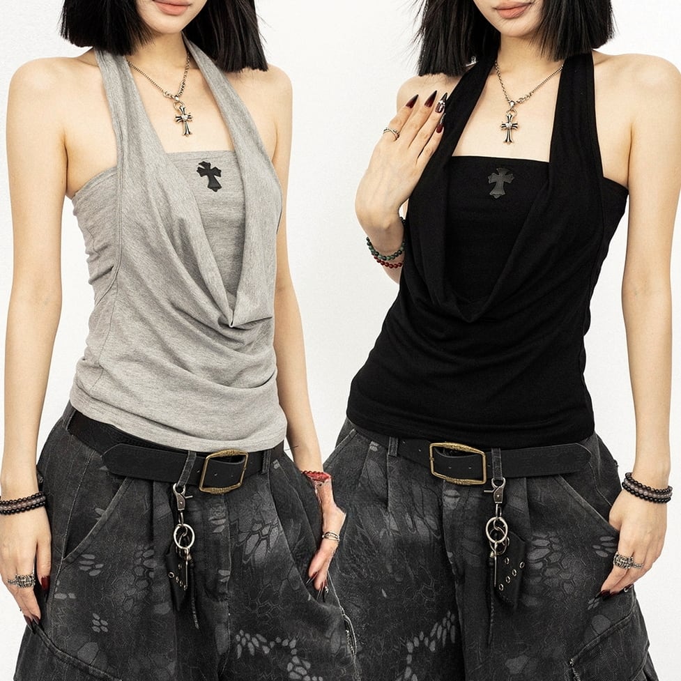 drape halter neck tops / l0708