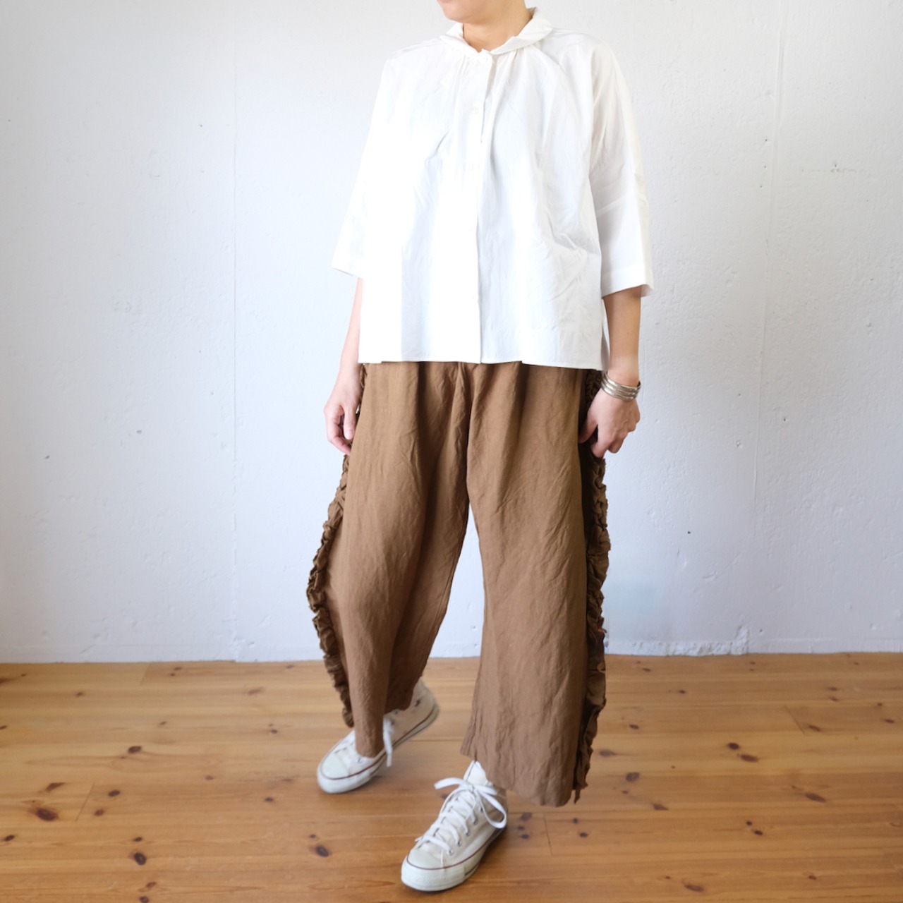 LABORATORY( ラボレイトリー) COTTON JACQUARD ORDINARY WIDE SHIRT BLOUSE LA393(ホワイト)