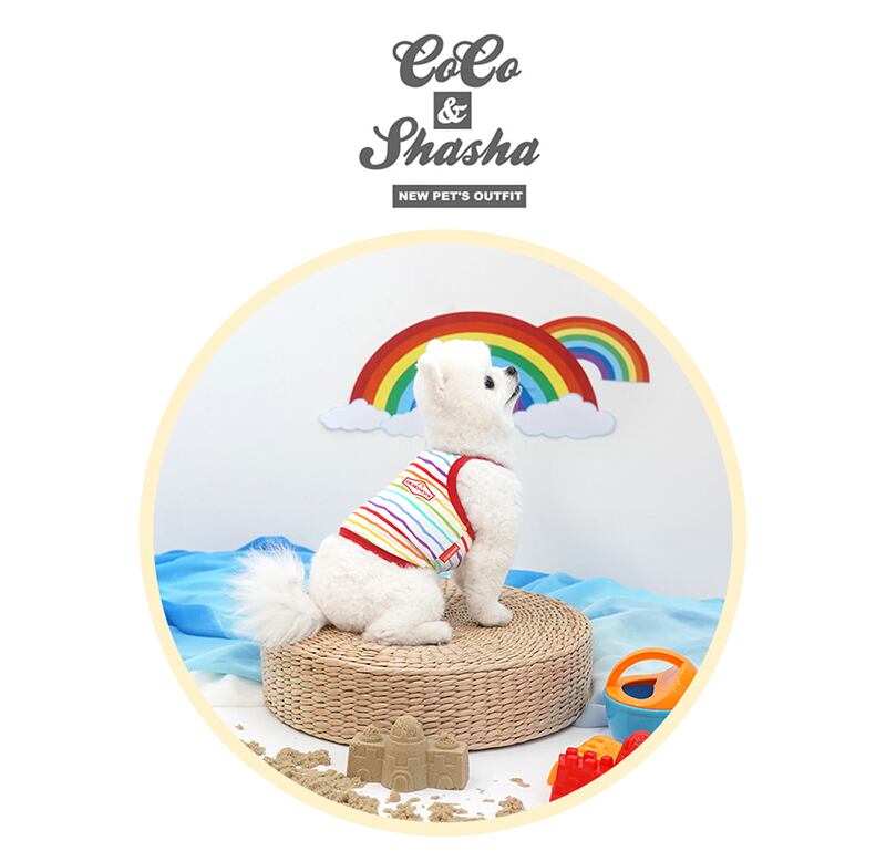 【SALE】rainbow croptop S ~ XL 2color / 犬の服 犬服 新作 ショート丈 お揃い クロップドトップス 小型犬 中型犬 ペット洋服 ドッグウェア ペット用品 top110