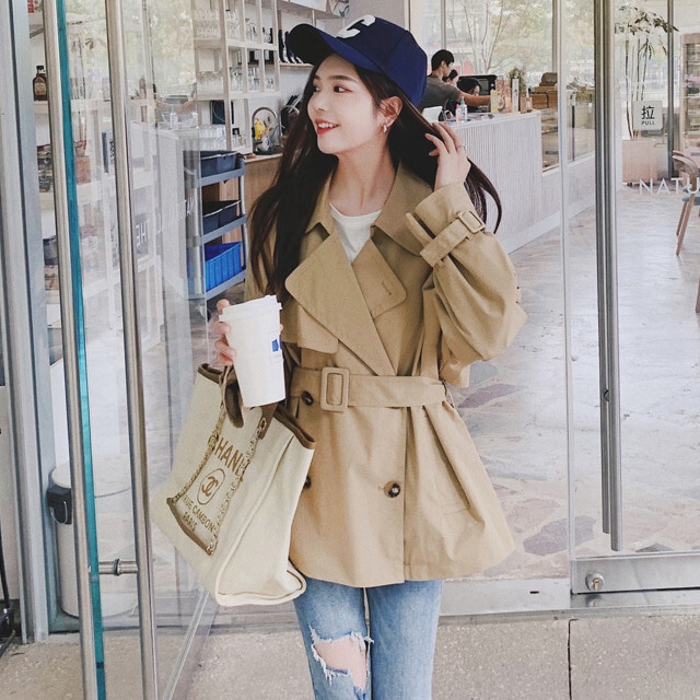 コート レディース トレンチコート ボリューム袖 ショート丈 ベージュ  
