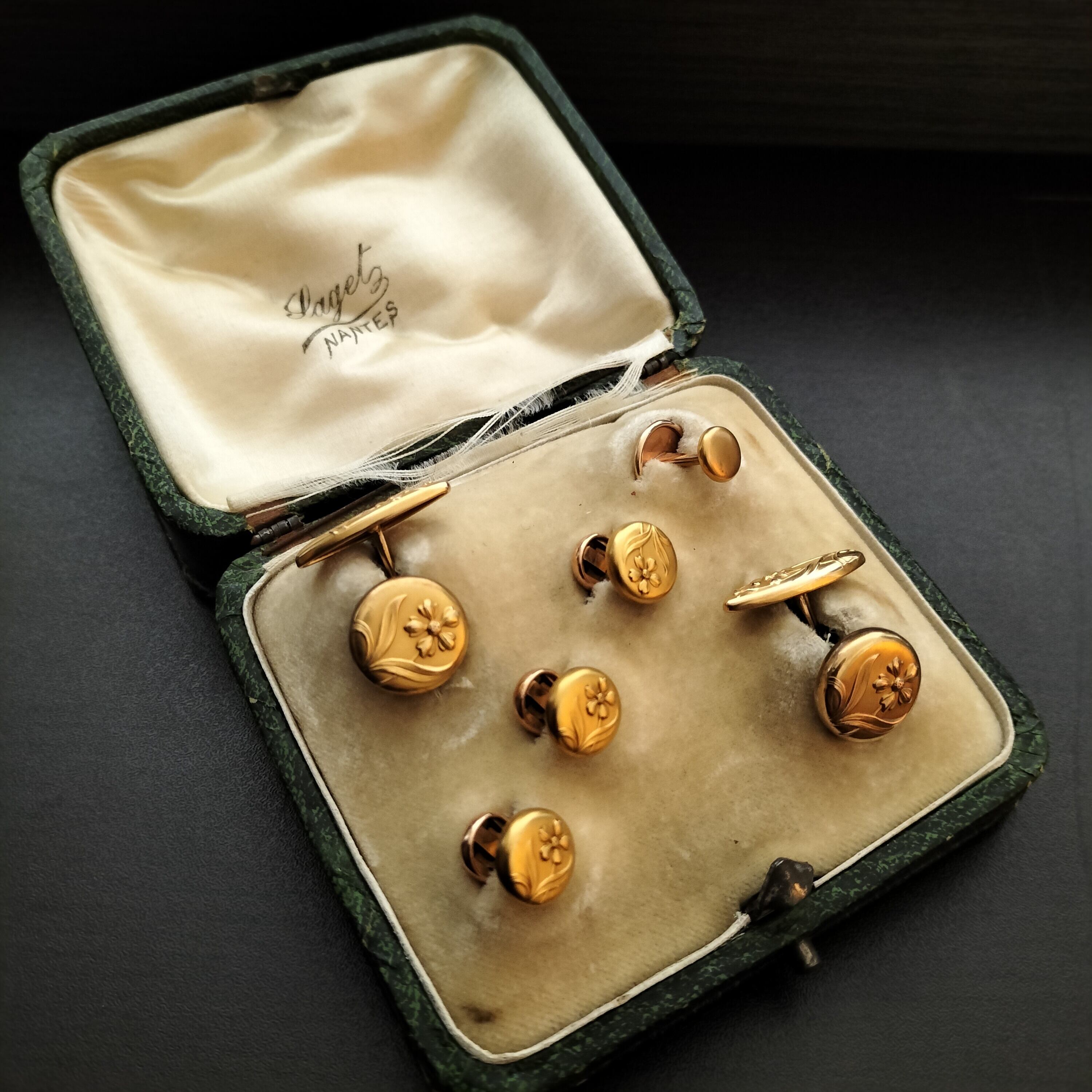 Art Nouveau Gold Cufflinks and Studs Set by Savard/Fix
