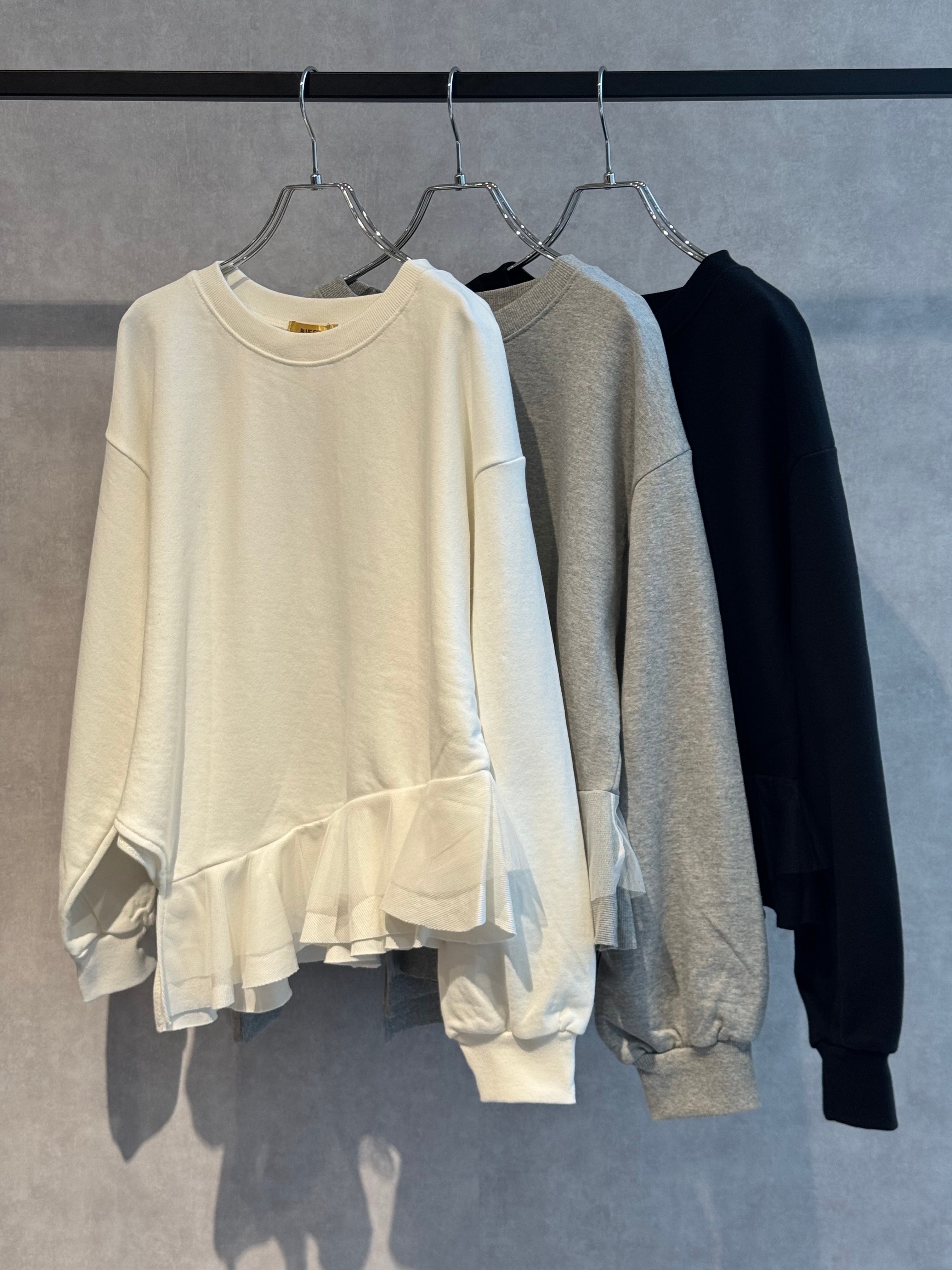 tulle docking irregular frill hem sweat pullover