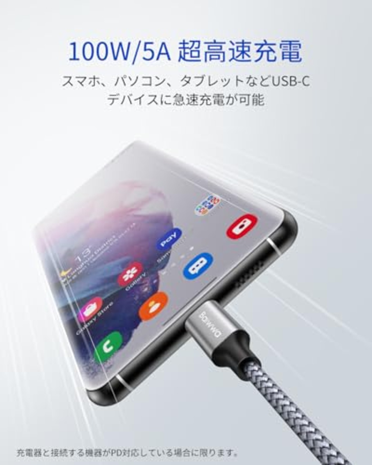 【2m 2本】USB C ケーブル 100W PD対応 5A急速充電 USBC & USB-C ケーブル 高耐久 Galaxy S25 S25 Ultra S24 S23 S22、iPhone 15 15 Pro、MacBook Air/Pro、iPad、Pixel等Type-C機種対応(イヤホンに非対応)
